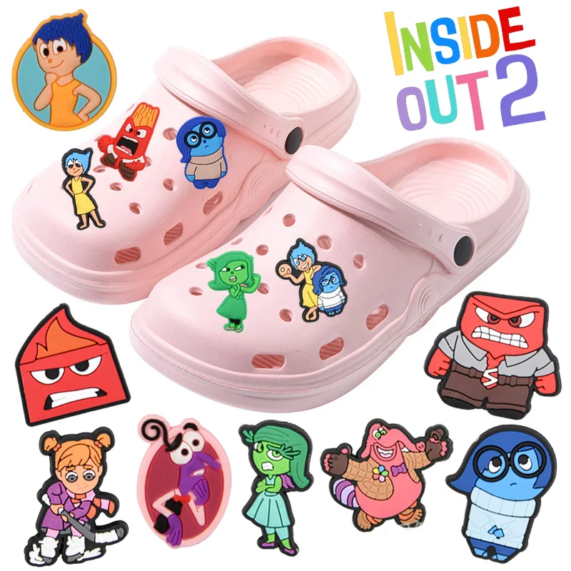 Inside Outs 2 Cartoon Hole Sandals Buckle Cute Emo Disney Figures Shoe Charm Anime Boy Girl Rubble Slippers DIY Decorative Gift