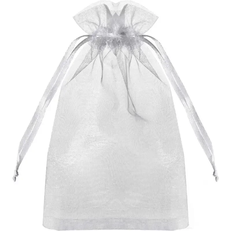 100PCS Sheer Organza Bags, White Wedding Favor Bags with Drawstring, 4x6 inches Jewelry Gift Bags