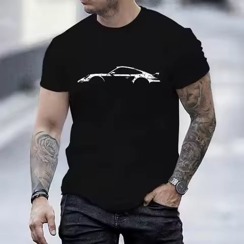 2026 New Minimalist Style Funny Race Car Print T-shirt Men and Women T-shirts Men's Tee