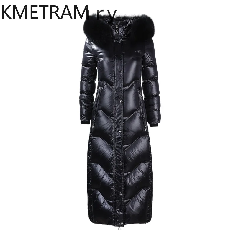 

KMETRAM 85% White Duck Down Jacket for Womens Winter Coats for Women Slim Style Long Fox Fur Collar Coat Female New Abrigo Mujer