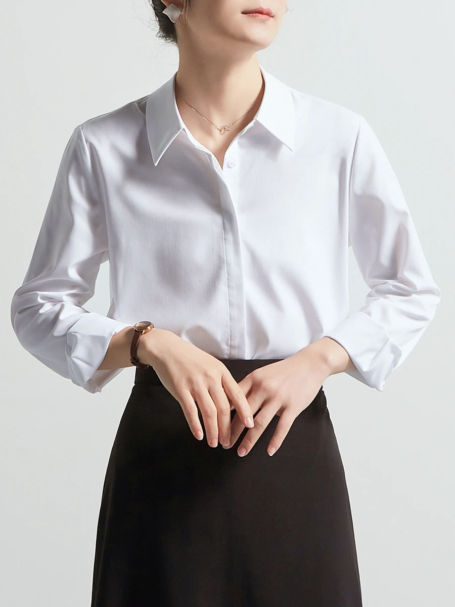 

CHICBLISS Women's White Long Sleeve Shirt for Interview Professional Commute OL Style Polyester Fiber Skin-friendly Breathable