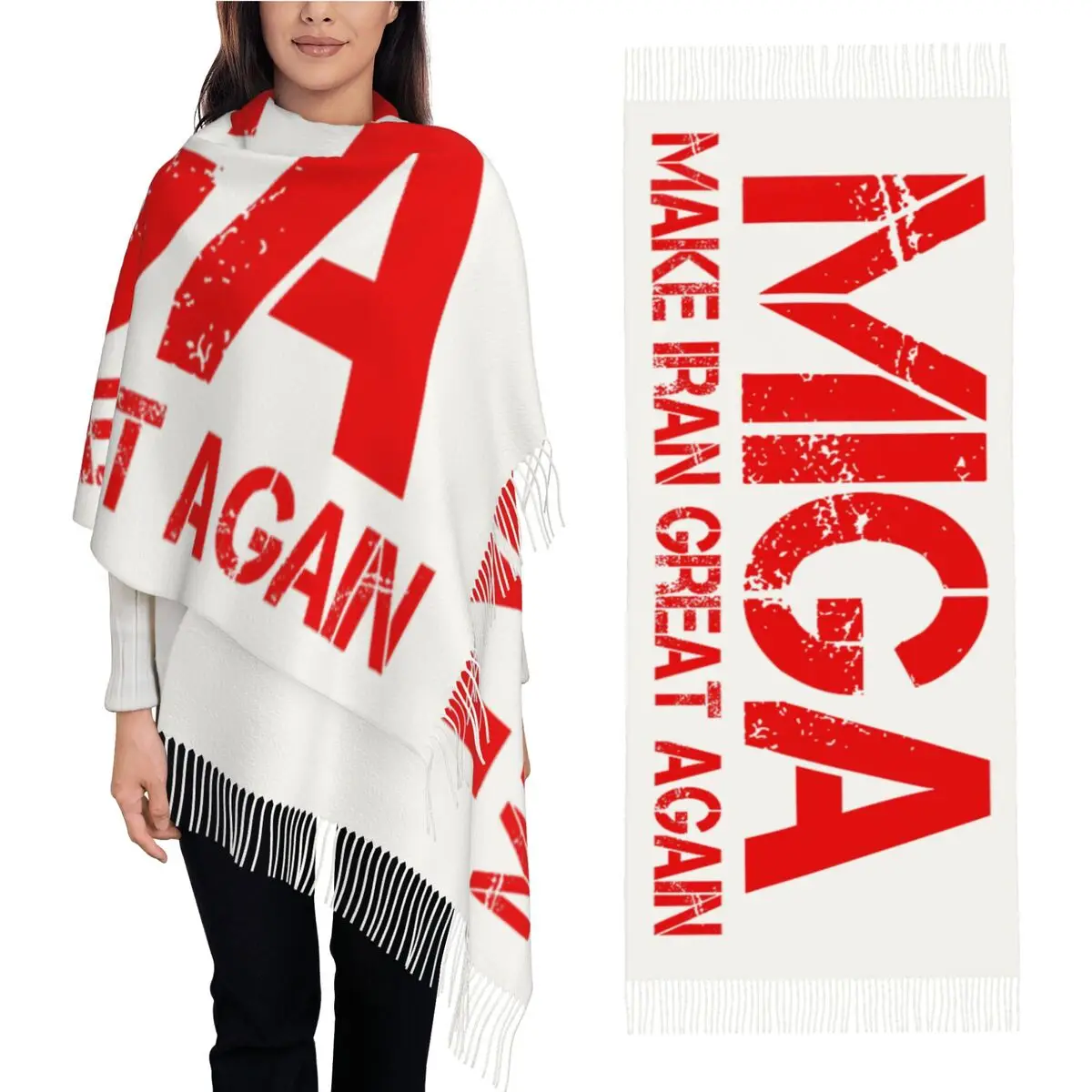 Make Iran Great Again Red Logo Scarf Female Large Scarves with Long Tassel Winter Casual Shawls and Wraps Outdoor Bufanda