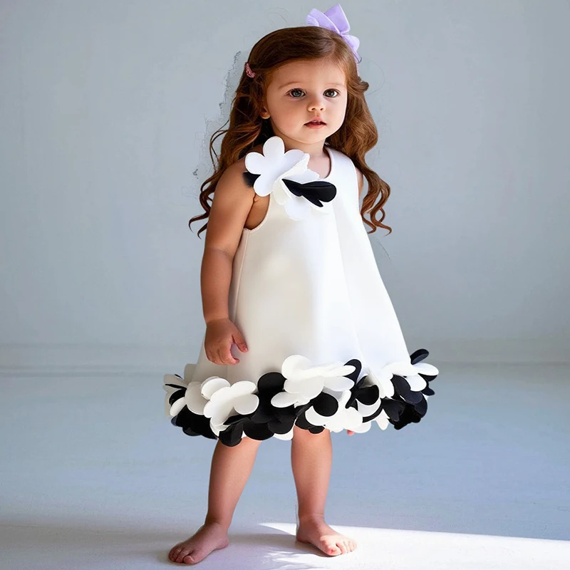 

Elegant Dress For Girl Flower Princess Dress White Wedding Wedding Gown Girl First Birthday Party Dress Festive Dress For Girl