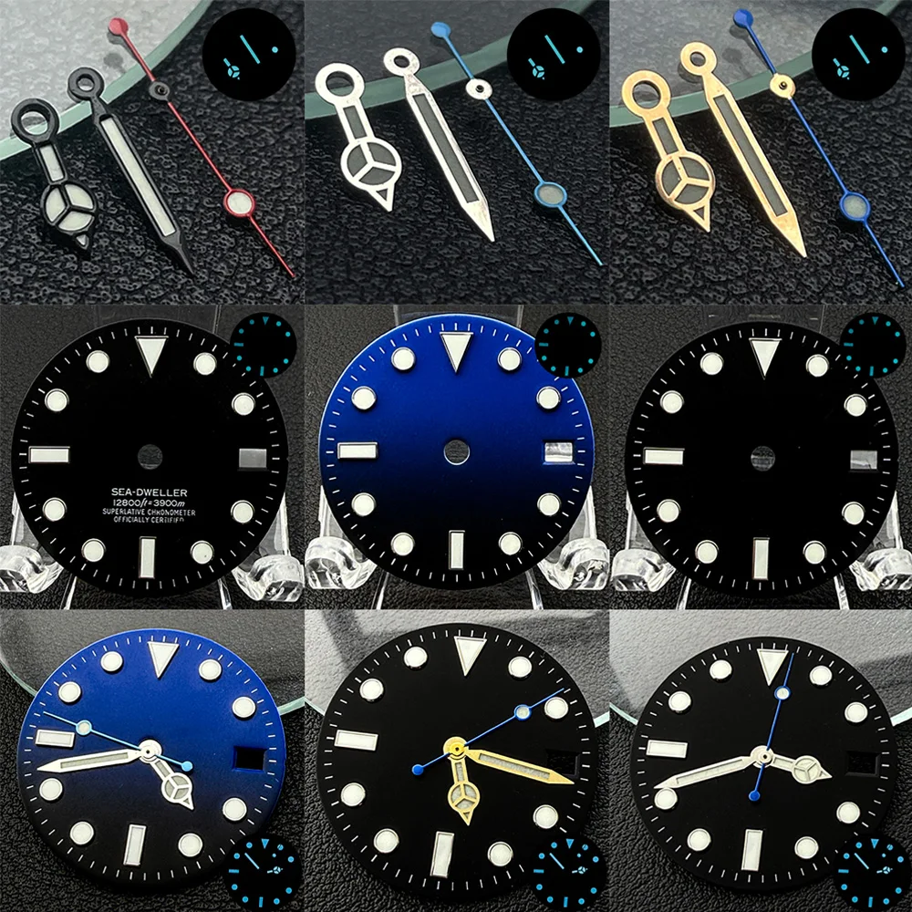 28.5mm dial, NH35 blue-green luminous pointer accessories, replacement parts for NH35 and NH36 mechanical movements