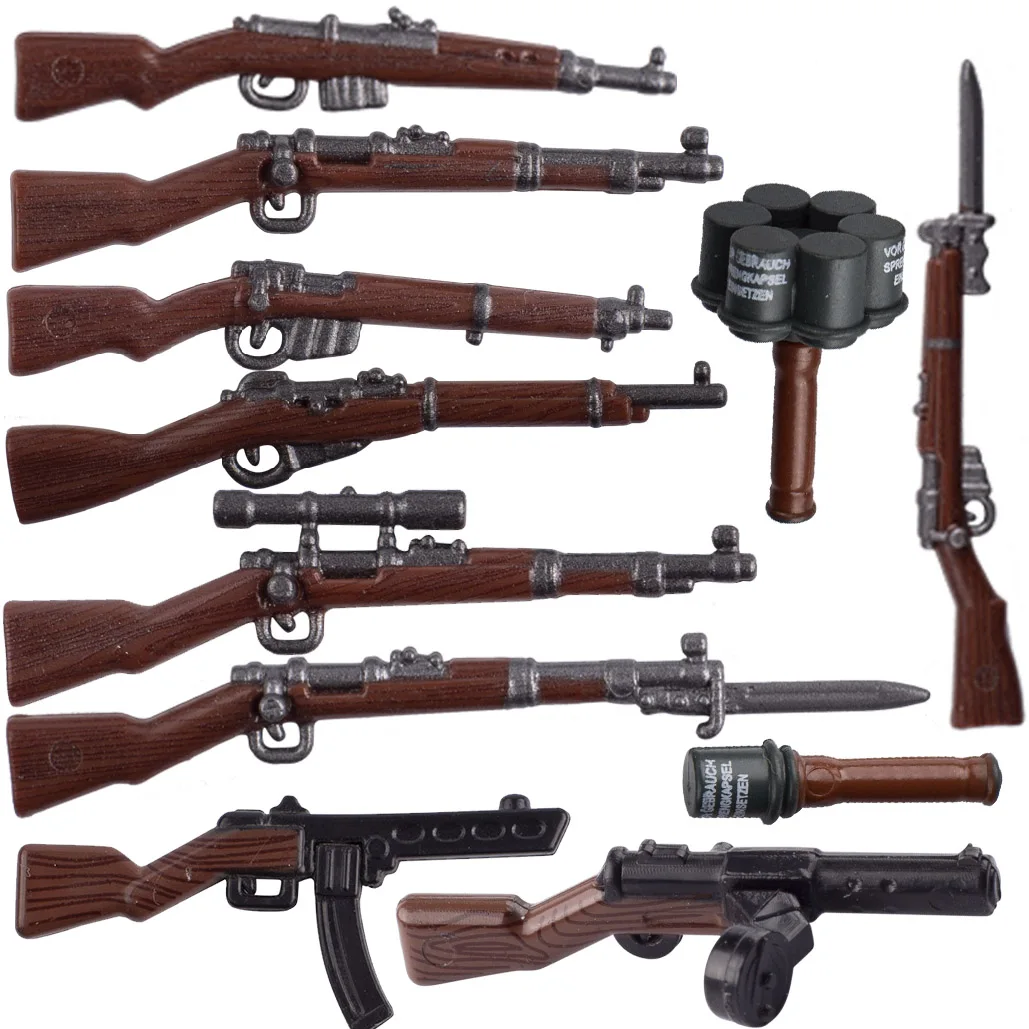 WW2 German Military Wooden Guns Building Blocks Soldiers Figures Weapons Soivet PPSH 98K SMLE IV Mosin G43 Bricks Toys Boys Gift