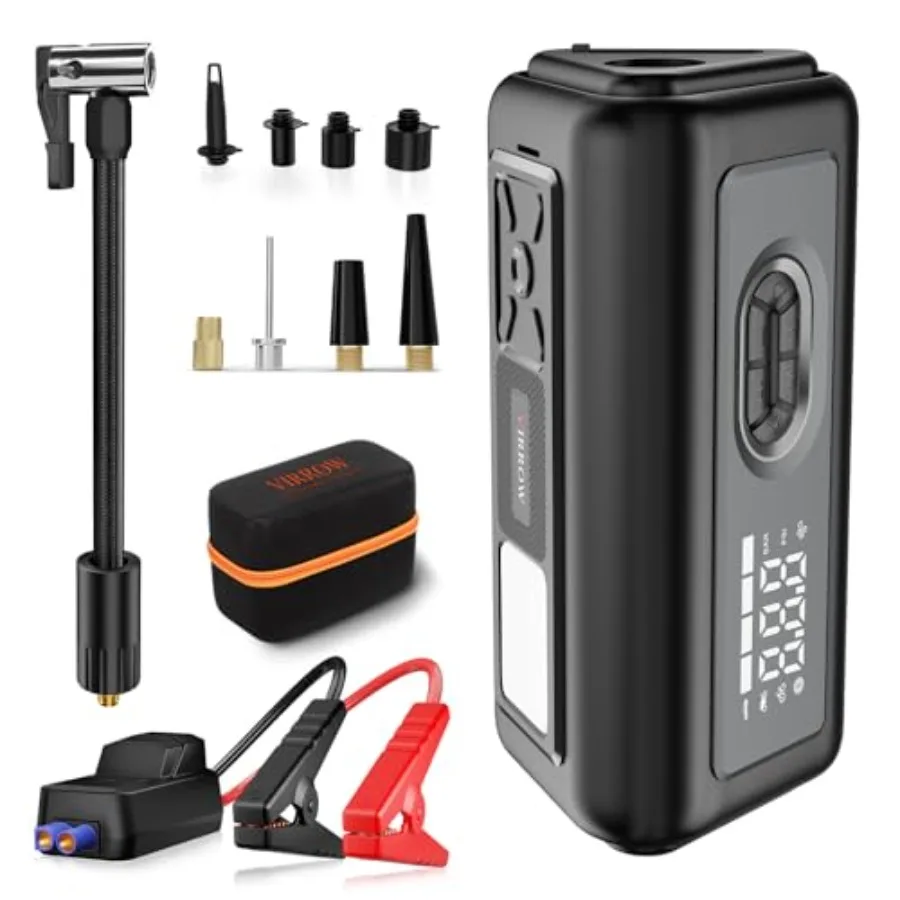 Portable Tire Inflator with Electric Air Duster and Car Jump Starter for Outdoor and Home Use: 150PSI Cordless Bike Pump 130000