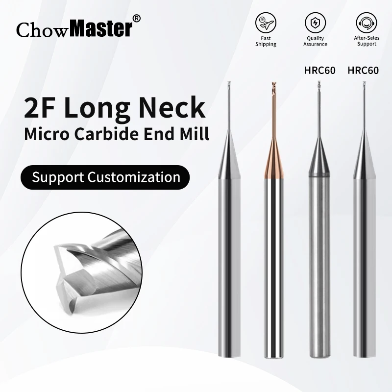

Chowmaster с длинной горловиной, микрокарбидная концевая фреза 0,3 ~ 0,9 мм для алюминия, меди, стали, инструменты с ЧПУ, твердая вольфрамовая сталь, фреза