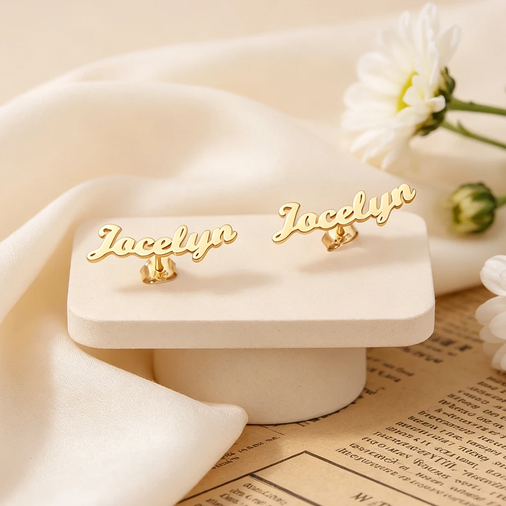 Custom Stainless Steel Fashion Name Earings Personalized Minimalist Nameplate Studs Daily Trendy Accessories Teenagers Best Gift