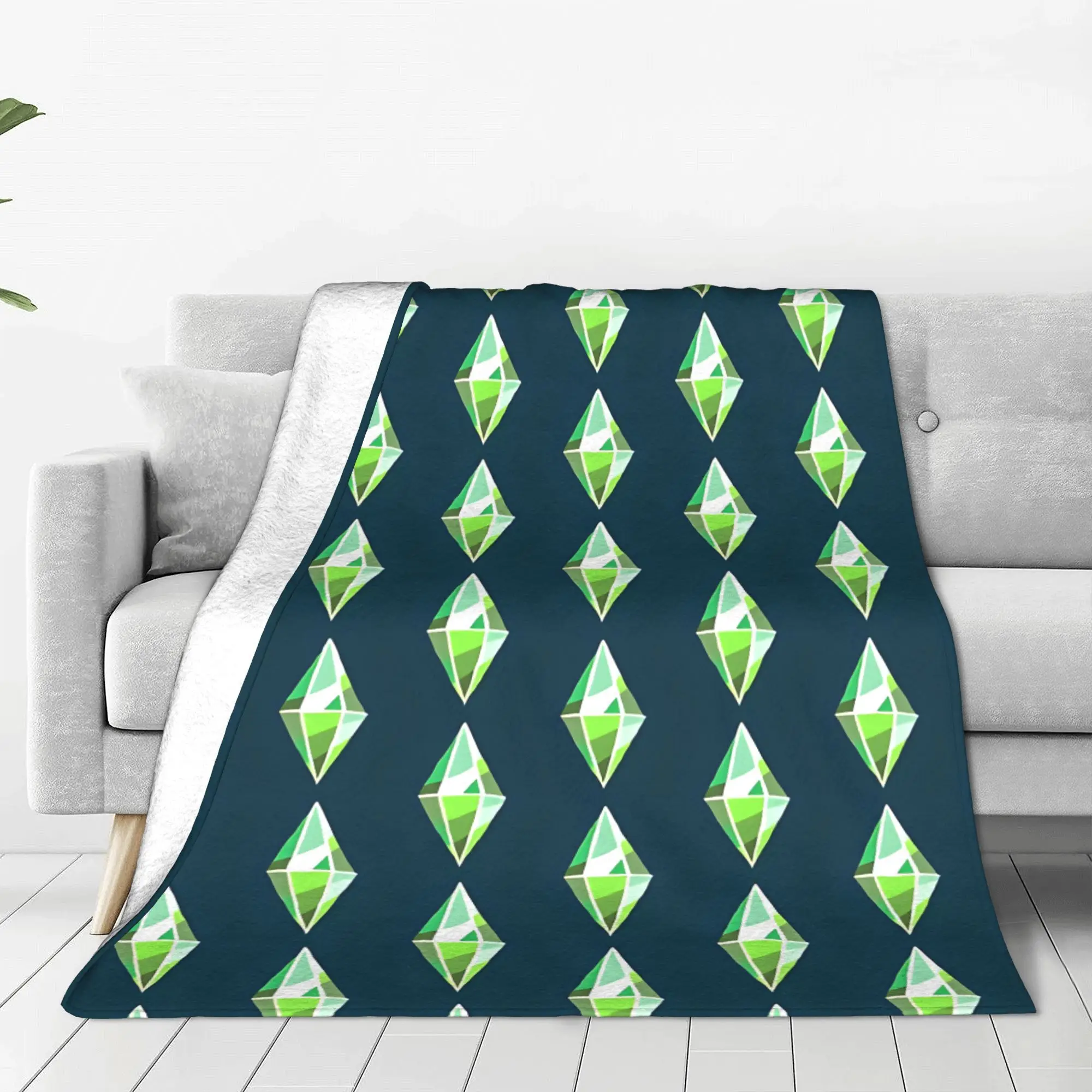 Sims 4 Plumbob-Manta de franela para videojuegos, manta divertida de dibujos animados de Plumbob para el hogar, colcha fina de felpa cálida de 150x125cm