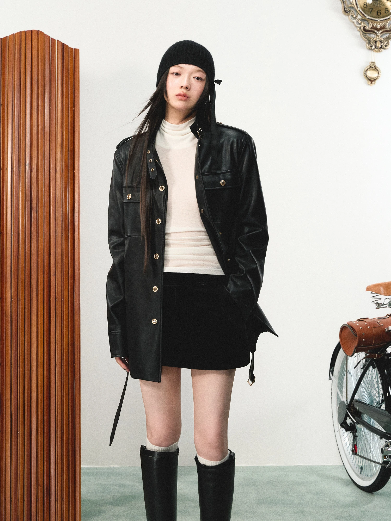 Damska kurtka motocyklowa Bla Biker Jaet o luźnym kroju, w stylu retro, casual, odzież wierzchnia, La Lune Du Ciel, długi płaszcz zapinany na guziki z ekoskóry PU.