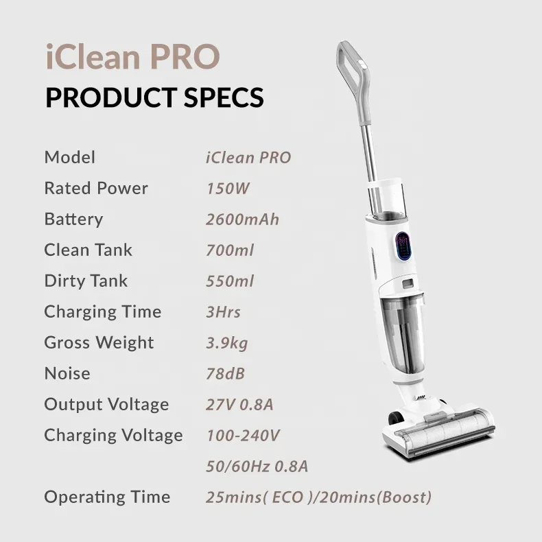 Airbot iClean Multi-Surface Wet Dry Cordless Vacuum Cleaner Portable Self-Cleaning function Mopping Smart Cleaning