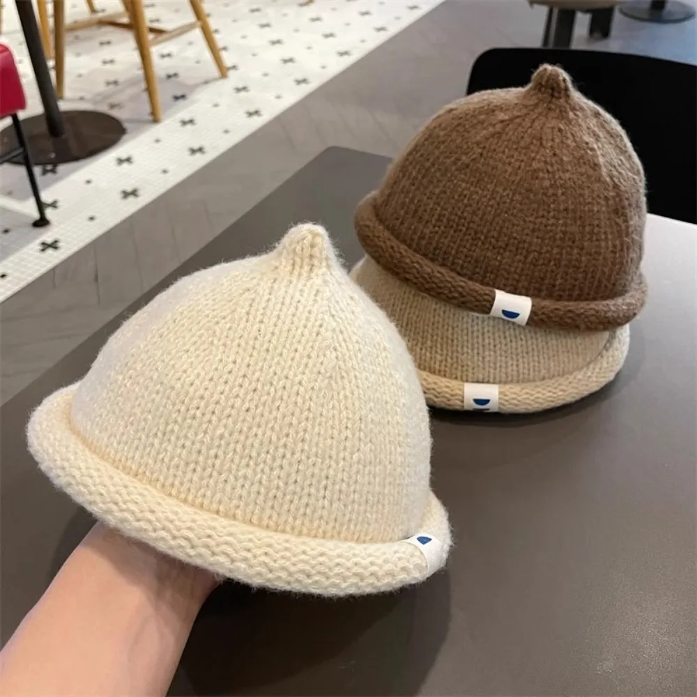 Casual Solid Color Autumn Winter Children's Cap Knitted Warm Melon Cap Soft Brimless Hat for 1-5Y Baby