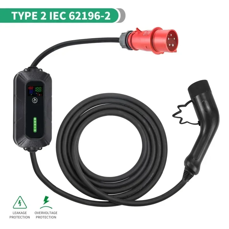 32a 380v Ev Charger 22kw Portable Home Electric Vehicle Charging Station Adjustment Current