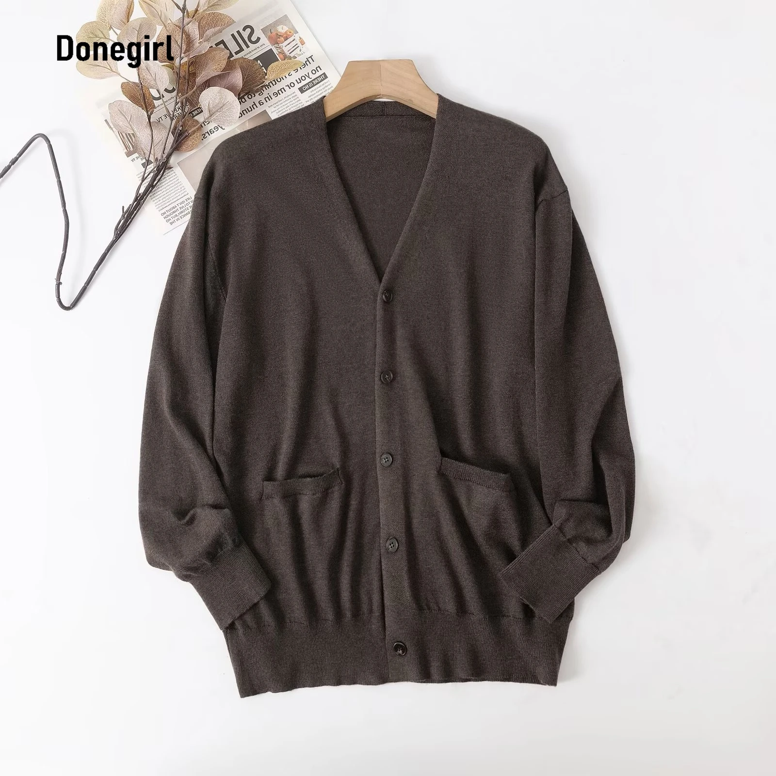 

Donegirl Basic Knitted V-Neck Cardigan Sweater Autumn Winter Student Class Uniform JK School Jacket Outerwear