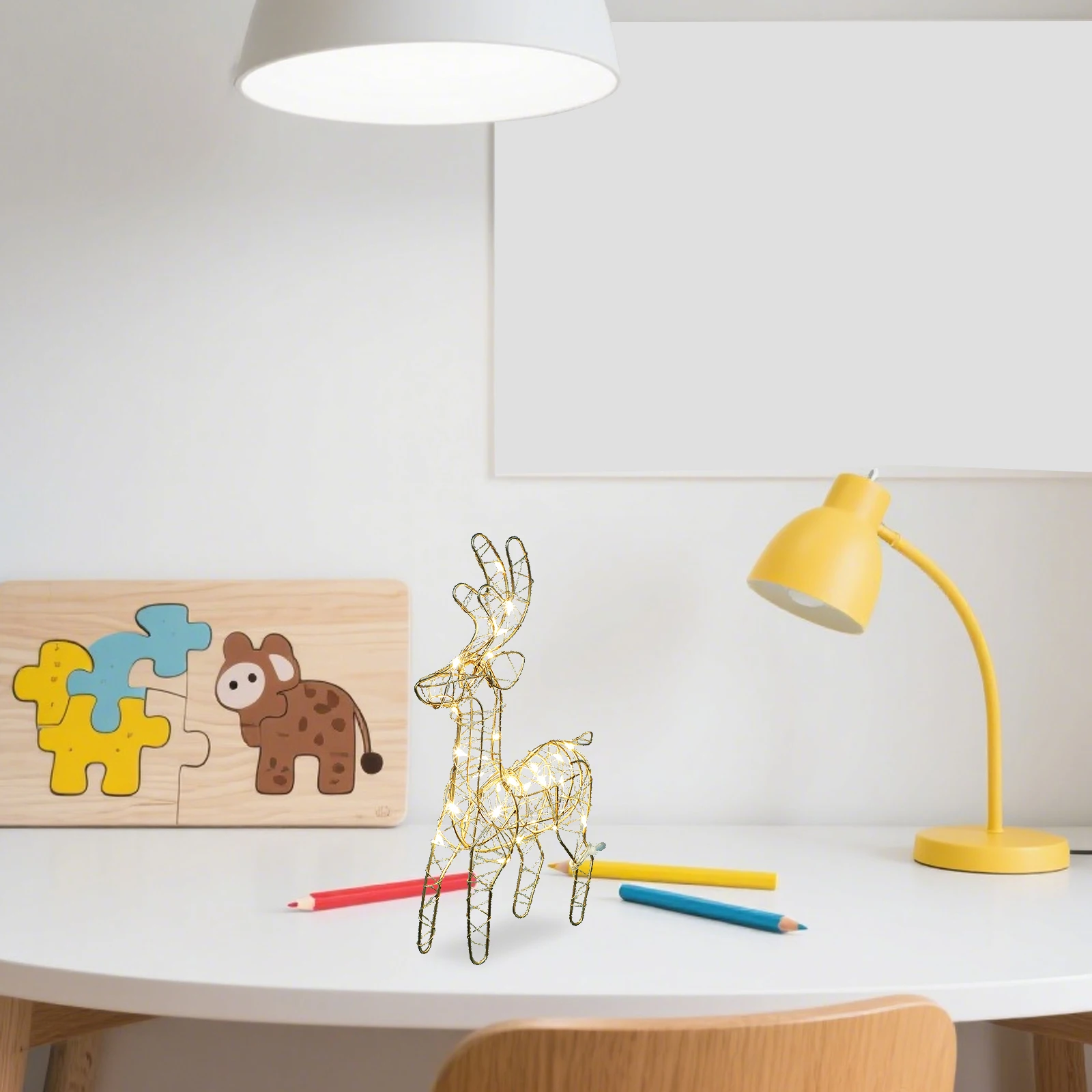 

Golden Reindeer Sculpture Illuminated Metal Christmas Decor for Living Room Study Table Centerpiece Holiday Ambiance