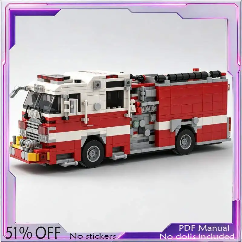 1041PCS MOC Red White City Fire Rescue Engine Truck Vehicle Model Custom Building Blocks DIY Assembly Toy Gift Collection