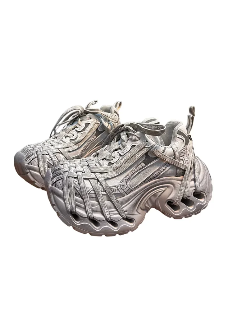2026 Retro Lace-Up Distressed Platform Chunky Dad Sneakers for Women,Fashionable Versatile Height-Increasing Casual Sports Shoes image 5