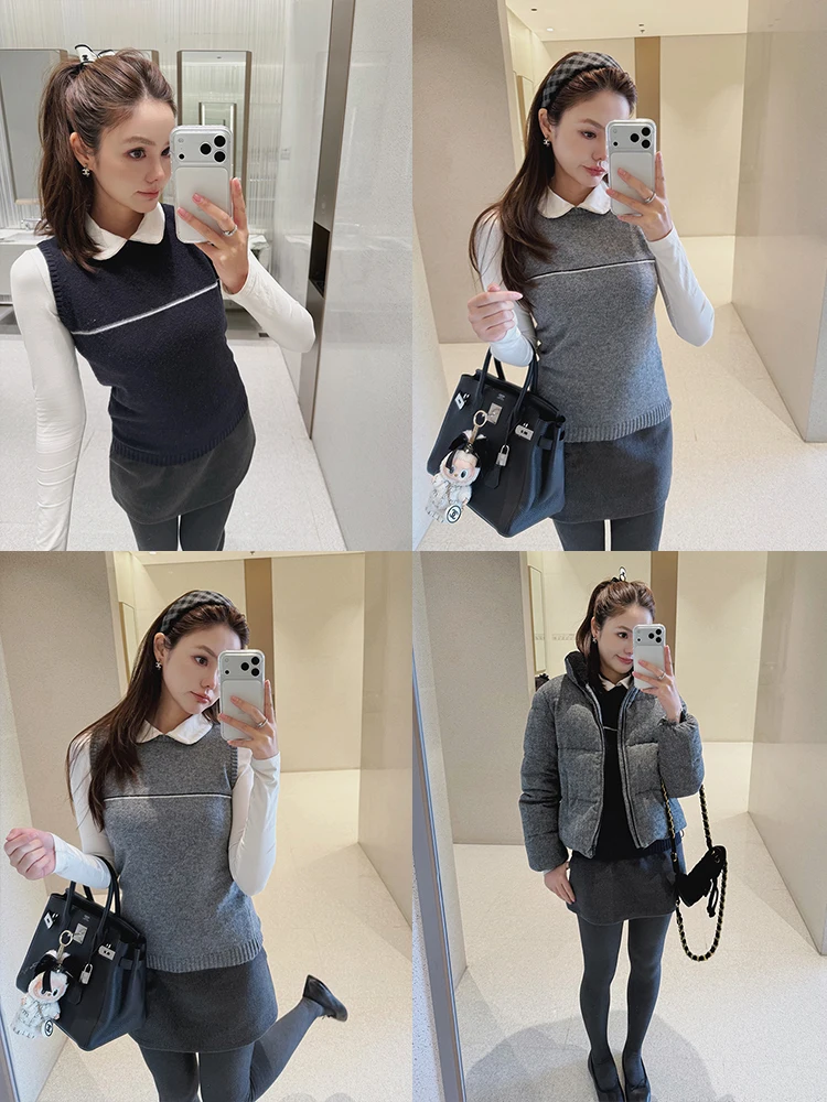 

Женский облегающий вязаный жилет с круглым вырезом, топ для многослойных образов, осень-зима, новинка, для повседневной носки, из смесовой ткани полиэстер-шерсть