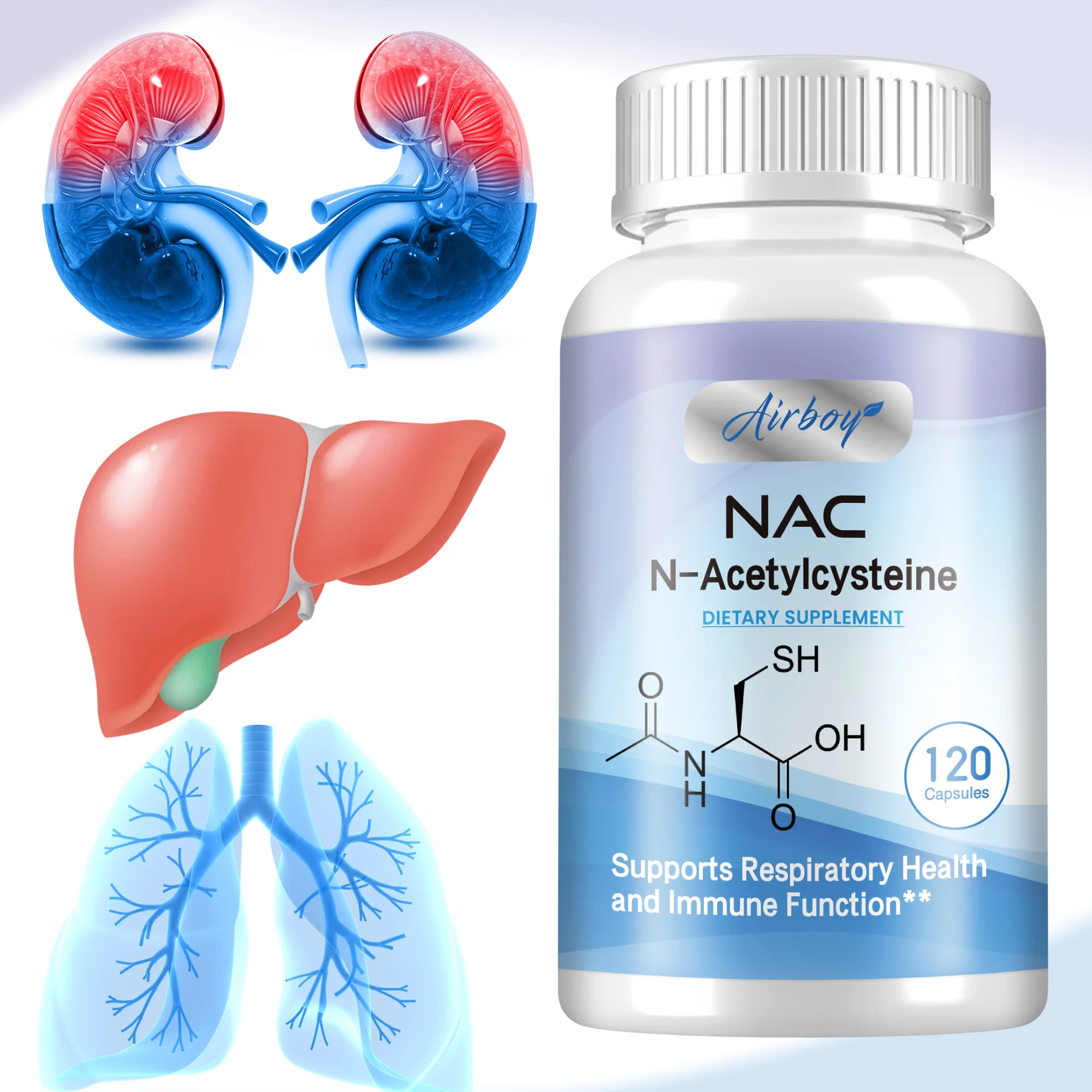 

N-Acetylcysteine Capsules - Respiratory Health Antioxidant, Skin Whitening, Enhance Immunity - 120 Capsules