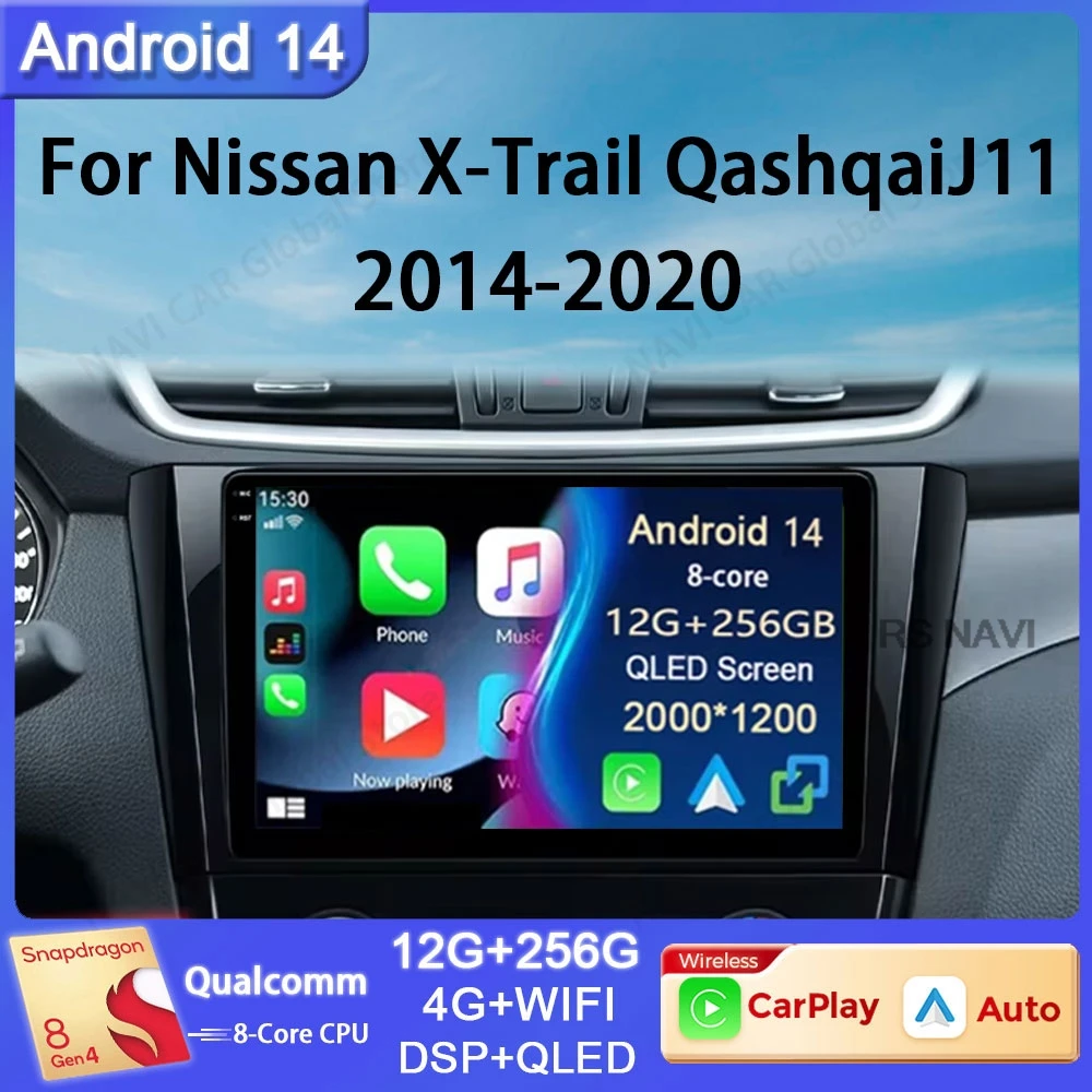 Android 14 For Nissan Qashqai J11 X-Trail 3 T32 2014-2017 Carplay Car Radio Multimedia Video Player Autoradio Navigation No 2Din