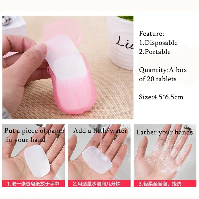 Portable Travel Paper Soap 20Pcs Per Box Disposable Mini Scented Foaming Soap Tablets Camp Hand Washing Bathroom Supplies Random