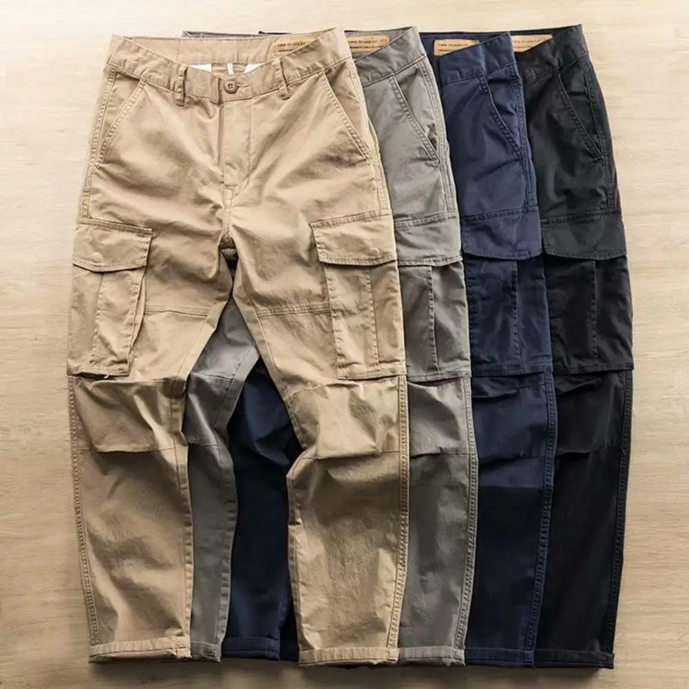 

2024 Spring Men Pants Solid Color Multi Pockets Straight Casual Cargo Pants Daily Wear Mens Tactical Pants Joggers Trousers