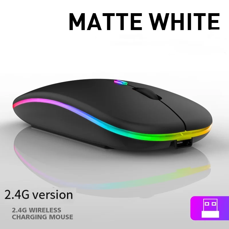 Bluetooth 5.1 Wireless Mouse Rechargeable RGB Backlight Mice Ergonomic Silent Mouse 2.4Ghz USB Receiver For Laptop PC