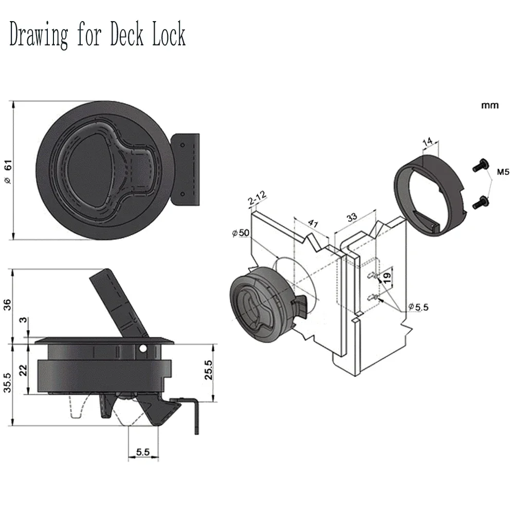 2/4/8/10PCS Replacement Round Flush Pull Slam Latch for RV Boat Marine Deck Hatch Door Plastic Yacht Deck Hatch Locker Black