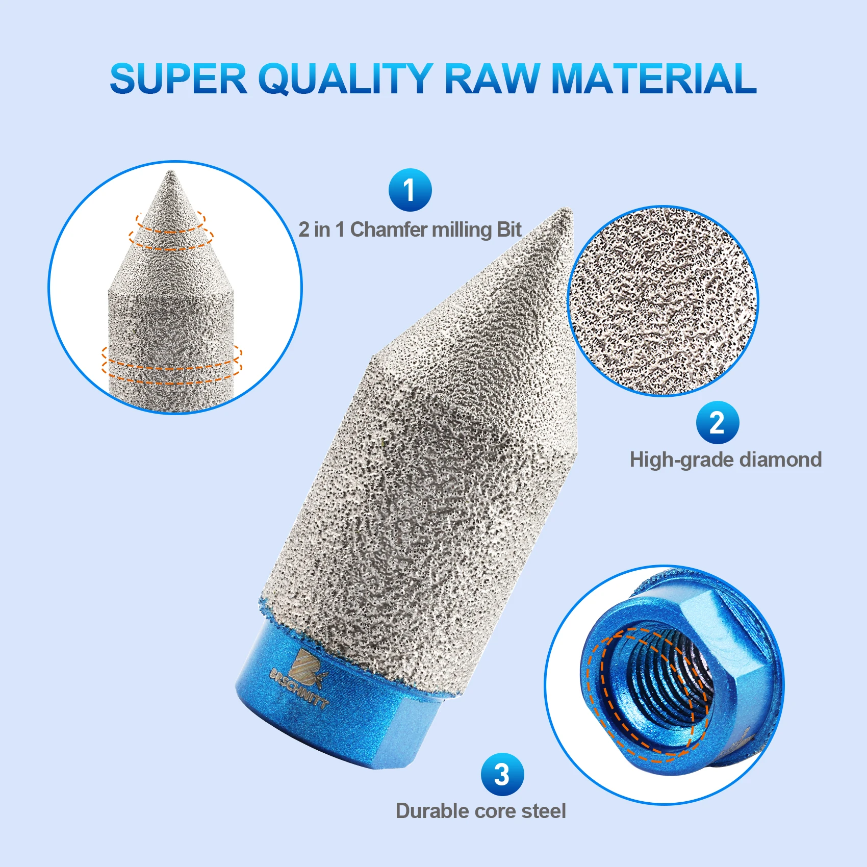 BRSCHNITT 1pc Dia20/25/35/50mm Diamond Chamfering Bit Milling Bits Enlarging Beveling for Ceramic Tile Porcelain M14 Thread