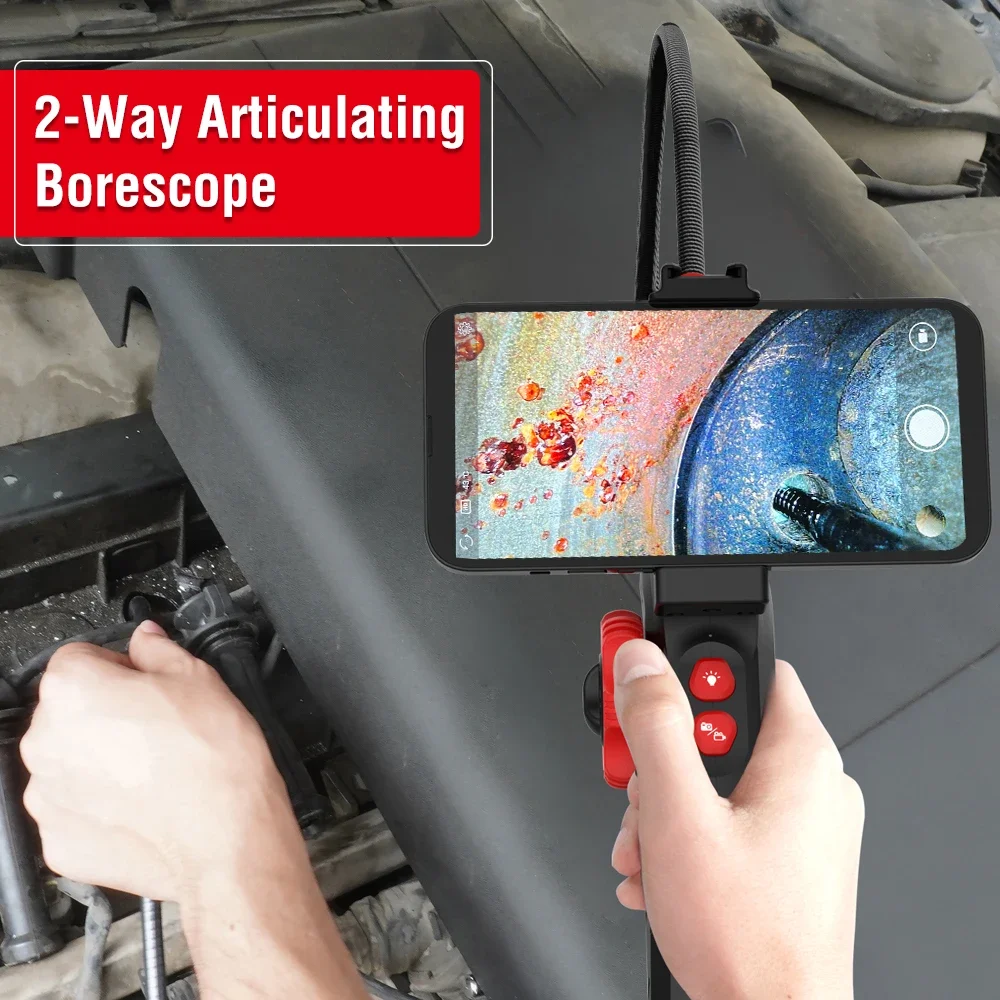 Boroscopio de motor articulado, cámara de inspección endoscópica HD1080P de 2MP con lente de dirección de 360 grados de 2 vías para IPhone y Android