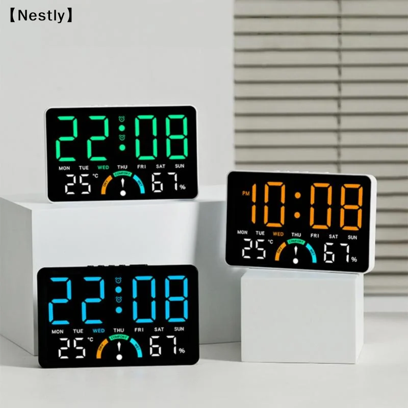 1 Set  Temperature Digital LED Clocks Large Screen Wall-mounted Electronic Wall Clock 12/24H Display Table Clock〔Nest〕