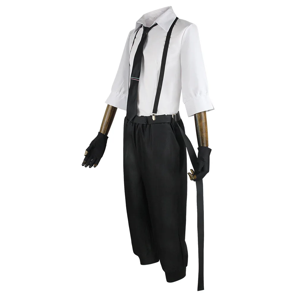 Bungou-Anime Nakajima Atsushi Cosplay Traje, Peruca de terno completo, Roupa para dramatização, Gravata superior, Luvas, Cinto, Calças, Cães vadios, Dia das Bruxas