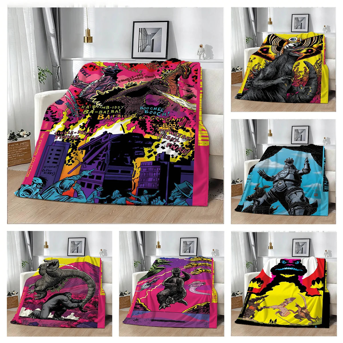 G-Godzilla-S 2 M-Monster King Classic 3D Flannel Blanket Soft Throw Blanket Art For Home Decor Bedroom Bed Sofa Picnic Fans Gift