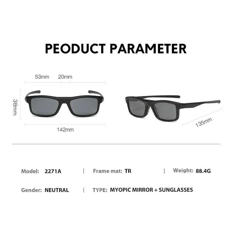 VCKA Magnet Clip Myopia Sunglasses Sports Women MenGlasses Prescription -0.5 to -10  Outdoor Spectacles Anti-blue Light Eyewear