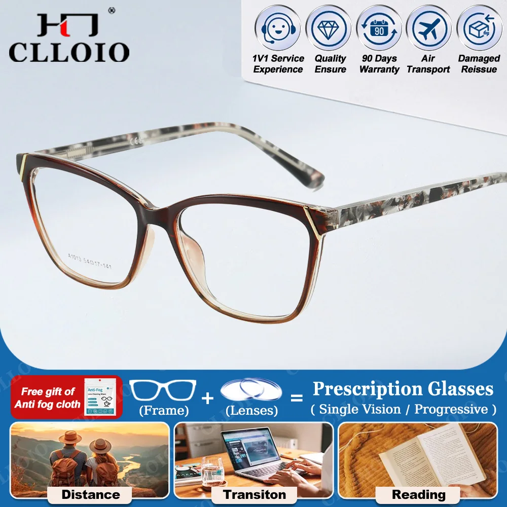 

CLLOIO Simple Geometric Cat Eye Optical Prescription Glasses Women Trendy Butterfly Myopia Eyeware Progressive Work Eyeglasses
