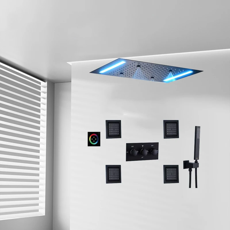 مجموعة دش مطر/رذاذ/سقف السقف Luxury14X20 بوصة عالية الرتبة/مختلطة التفتيت باللون الأسود غير اللامع مع لوحة LED