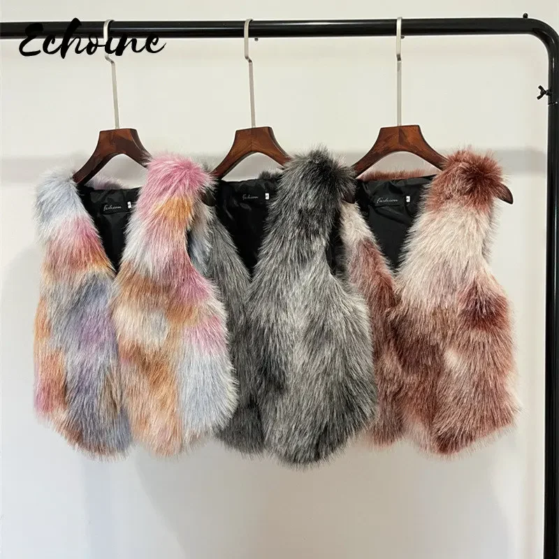 Female Faux Fur Vest Women Sleeveless Vest Outerwear Multi-size Short Waistcoat Autumn Winter Coat