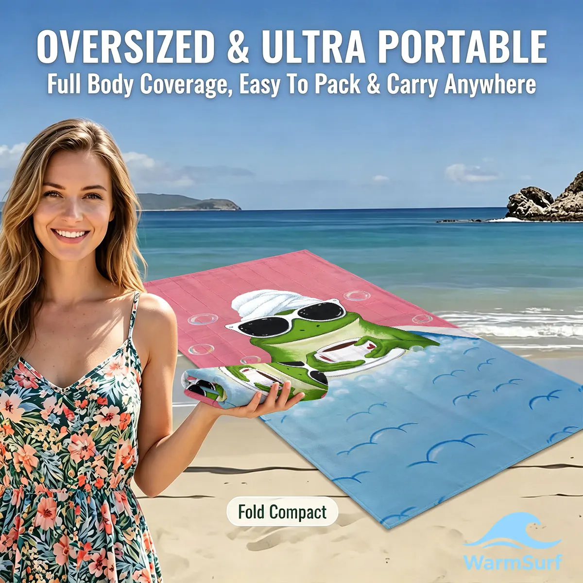 Serviette de plage Spa Coffee Frog Mural, sans sable, séchage rapide, absorbante, fine et compacte, pour piscine, camping, accessoires de plage