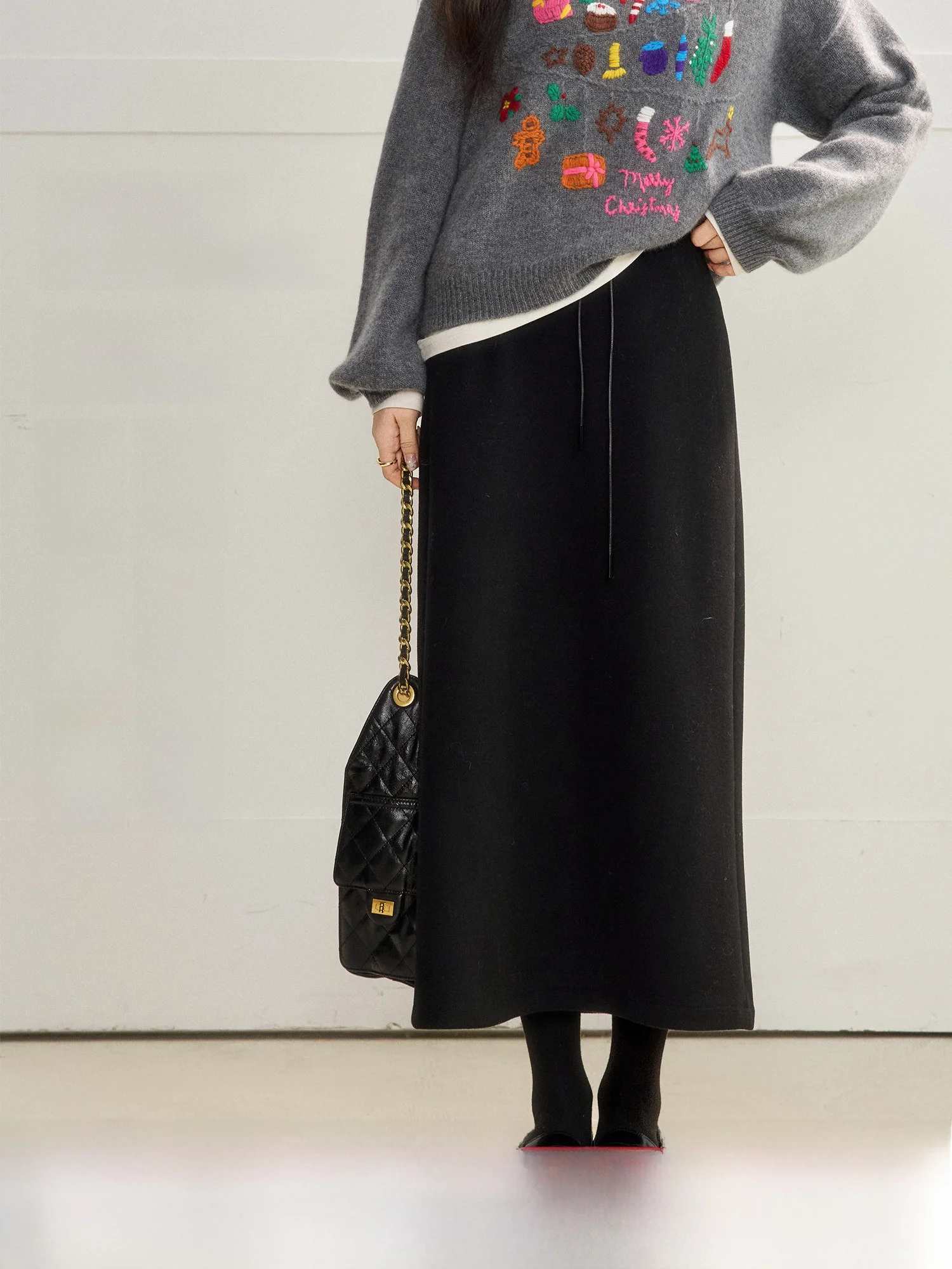 

Row Series Women's Woolen Skirt High Waist Straight Cut Slimming Spring 2026 Fashion Minimalist Style All-Match Skirt