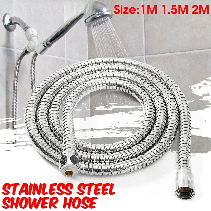1m/1.5m/2m Flexible High Quality Shower Hose Stainless Steel Chrome Bathroom Water Head Shower Head Pipe Tool Shower Accessories