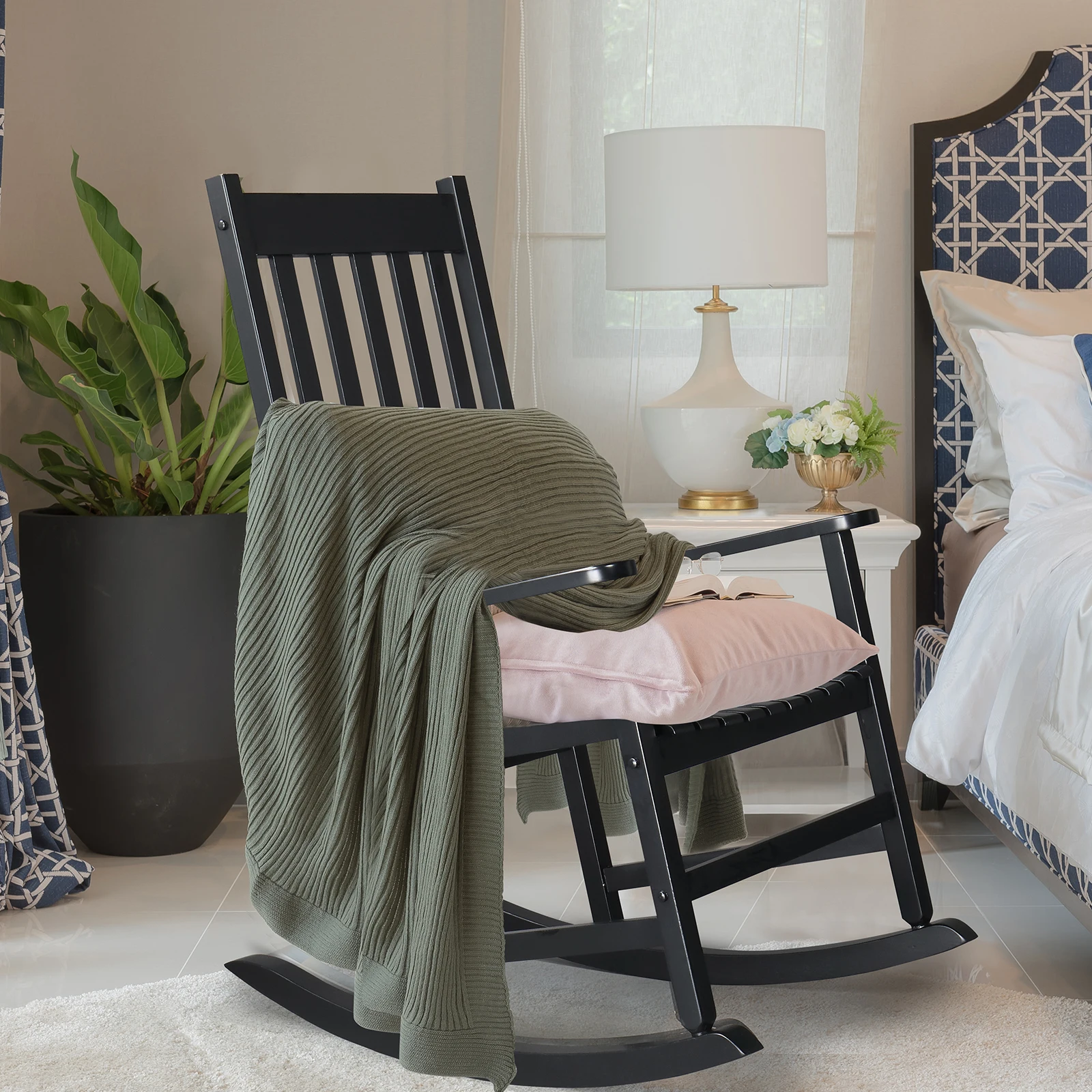 Outdoor Wood Rocking Chair, Wooden Patio Rocking Chair with Comfortable Backrest, Weatherproof Patio Rocker for Patio,Garden