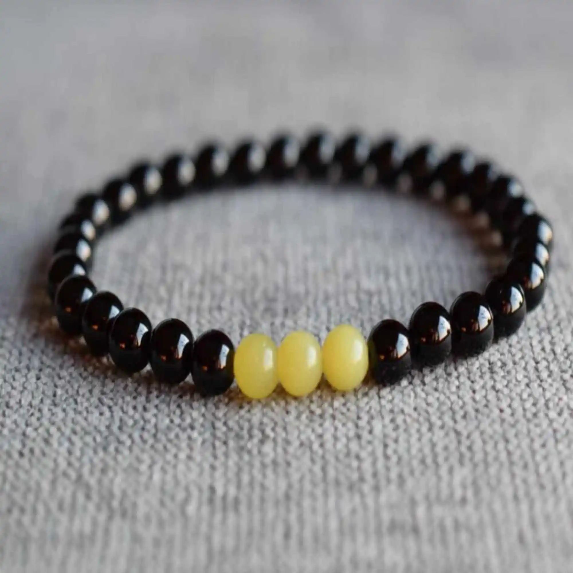 Natural 6mm Black onyx faint yellow jade crystal beads bracelet Lucky Chain Pray Practice Souvenir Classic All Saints' Day