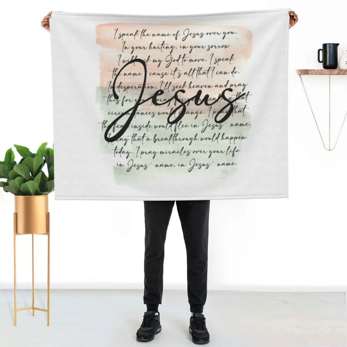 Speak the Name of Jesus Over You Prayer Throw Blanket Soft Sherpa Fleece Warm Blanket for Winter