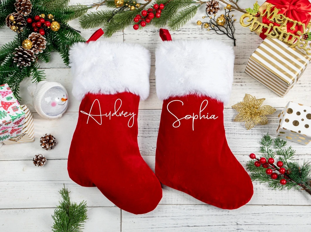 Personalized Christmas Stocking New Christmas Party Famliy Gifts Decorative Christmas Socks Custom Name Gift Bag Kids Candy Bag