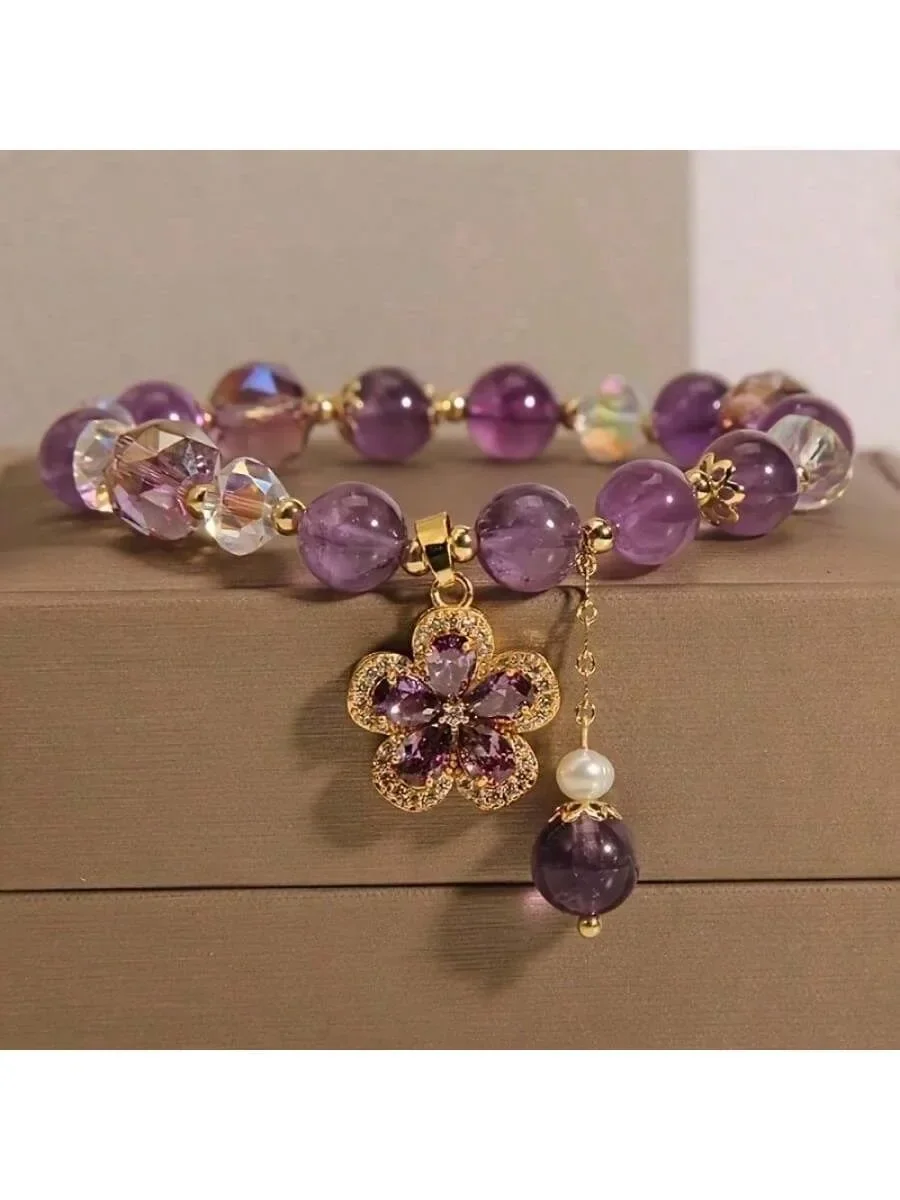 الجمشت الطبيعي حقيبة المال سوار غير النظامية كريستال زركونيا ضوء فاخر بسيط طازج لطيف مع بطاقة هدية