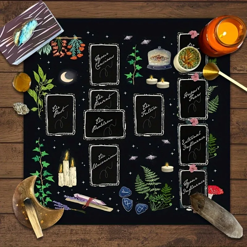 VIKAMA Moon Phase Tarot Tablecloth - Astrology And Oracle Bone Script Pad, Suitable For Witchcraft And Board Games - Durable
