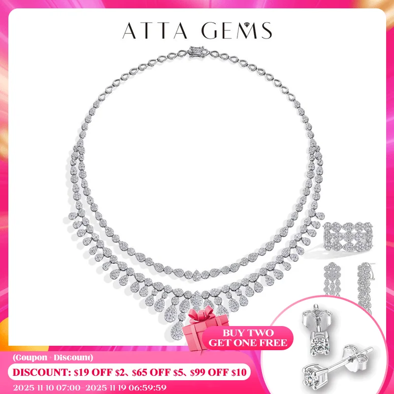 

ATTAGEMS Jewelry Set for Women DVVS1 Moissanite S925 Sterling Silver Ring Earrings Bracelet Necklace Bridal Jewelry High Quality