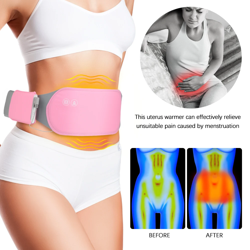 Menstrual Heating Pad Warm Palace Vibration Waist Belt Relieve Period Cramp Colic Hot Compress Abdomen Stomach