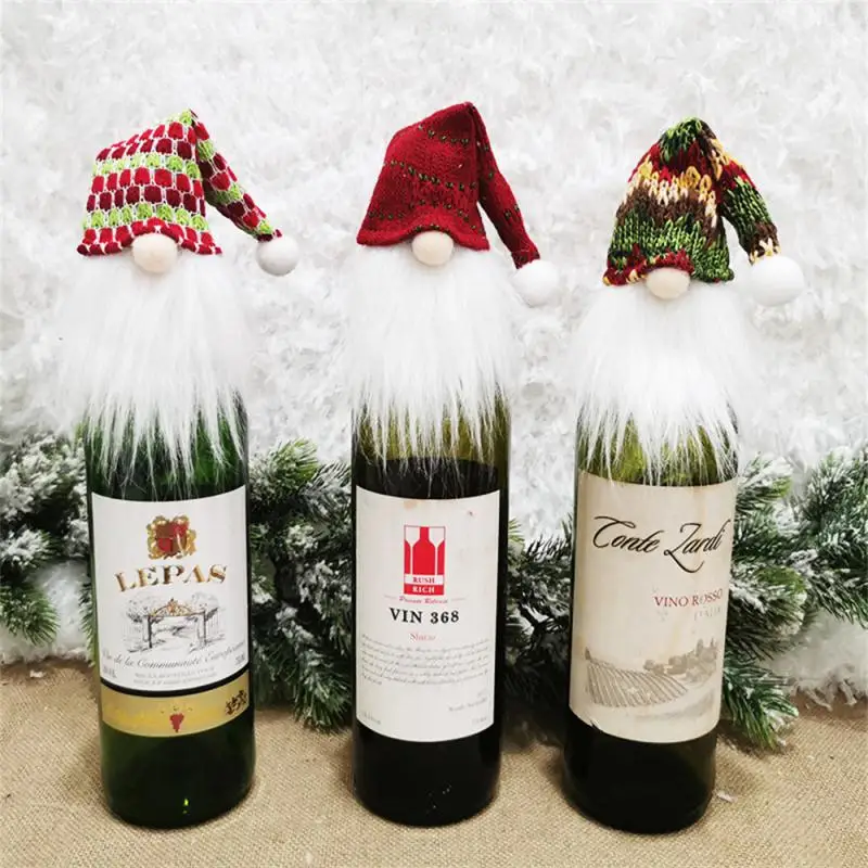 New Christmas Wine Bottle Cover Cute Faceless Doll Champagne Bottle Cover Dressing Up Xmas New Year Dinner Decoration