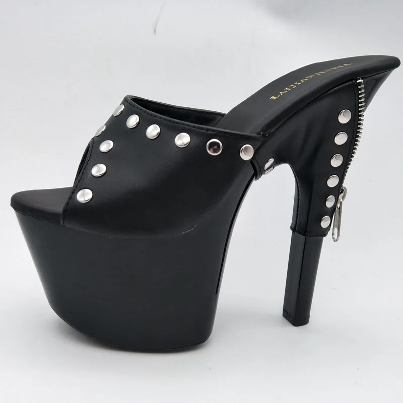 

LAIJIANJINXIA New 17CM/7inches PU Upper Fashion Sexy Exotic High Heel Platform Party Women Slippers Pole Dance Shoes G100